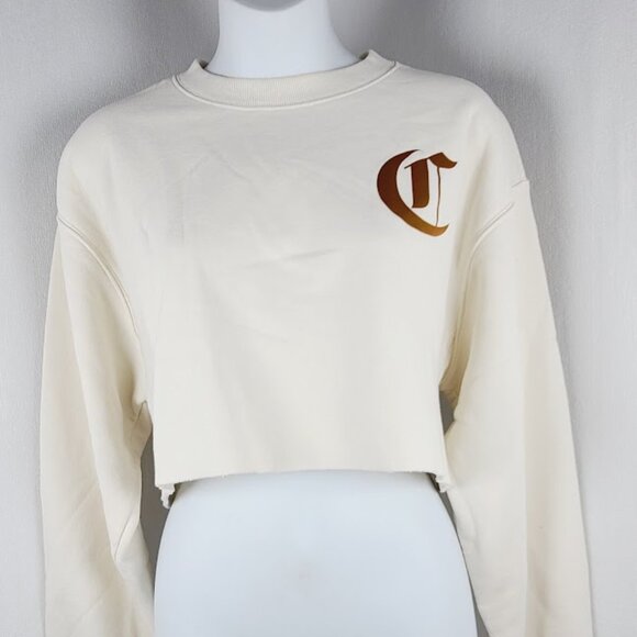 Champion Women's Ivory Reverse Weave Cut-Off Cropped Sweatshirt Size XS - Picture 2 of 9
